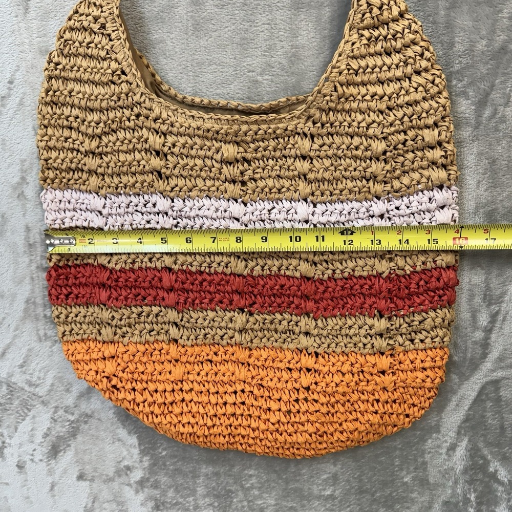 Woven Paper Straw Hobo Tote Bag Boho Colorblock Crochet Beach Summer Purse - Picture 4 of 11
